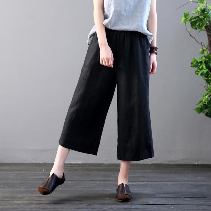 Leisure Pure Color Retro Loose Wide Leg Trousers