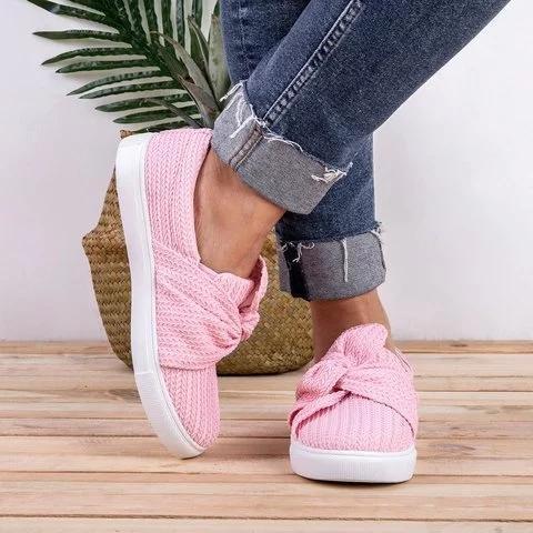 Women Knitted Twist Pink Slip On Sneakers
