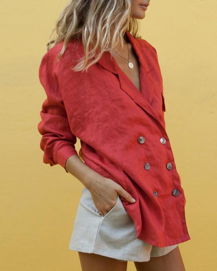 Cotton And Linen Double-Breasted Temperament Suit Shorts Suit