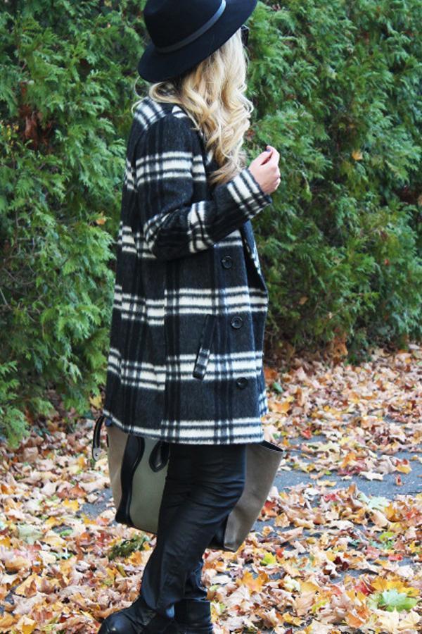 Fold Over Collar  Checkered Trench Coat
