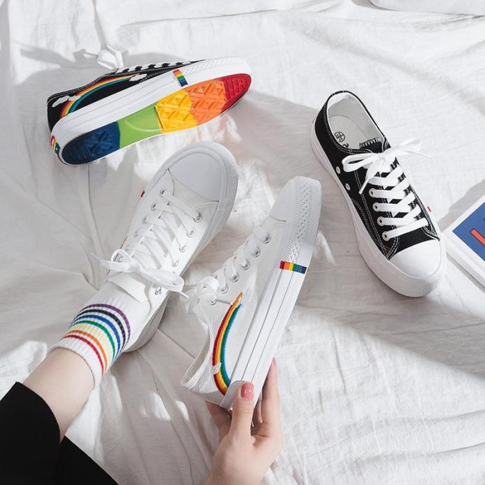 Korean Version Of Rainbow Canvas Shoes