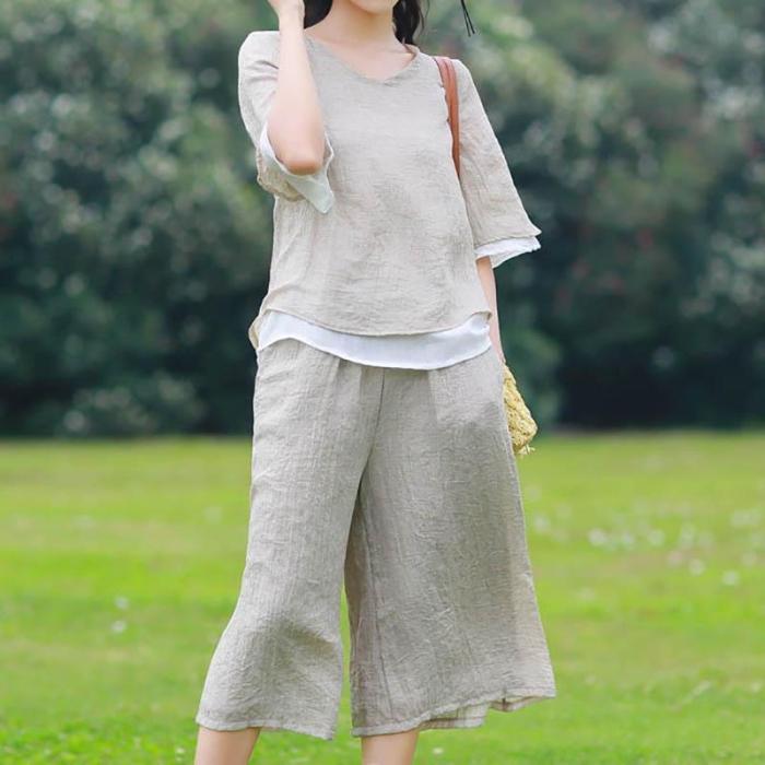 Leisure Loose Elegant Double Wide Leg Trousers