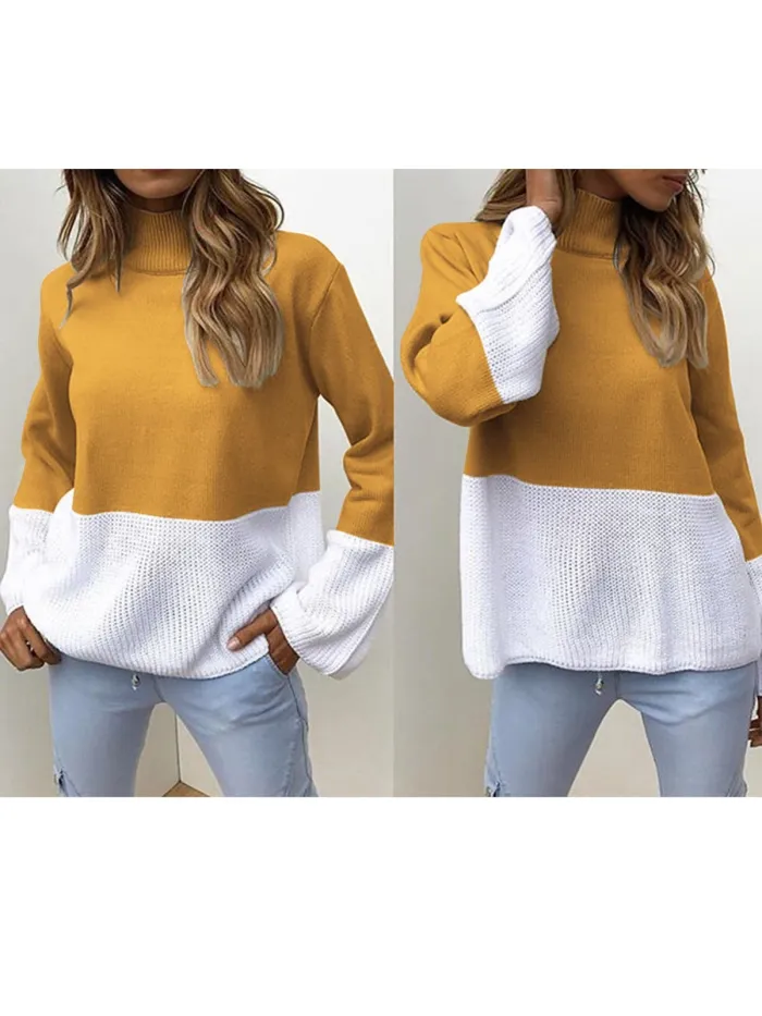 Red Solid Elegant Color-block Knitted Sweater
