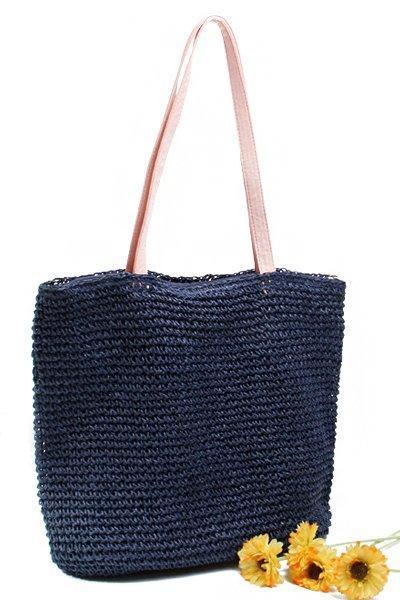 Women's Casual Banana Print Woven Straw Tote Bag