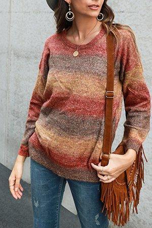 Color-Block Long Sleeve Crew Neck Work Sweaters
