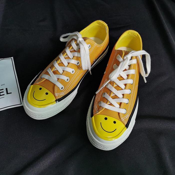 Women's Fashion Casual Cartoon Smiley Solid Color Canvas Sneakers