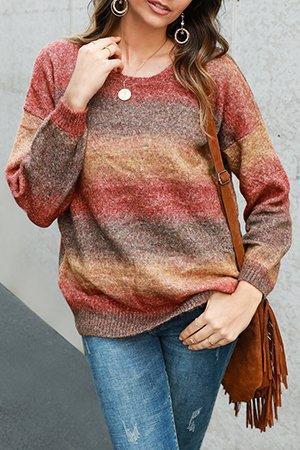 Color-Block Long Sleeve Crew Neck Work Sweaters