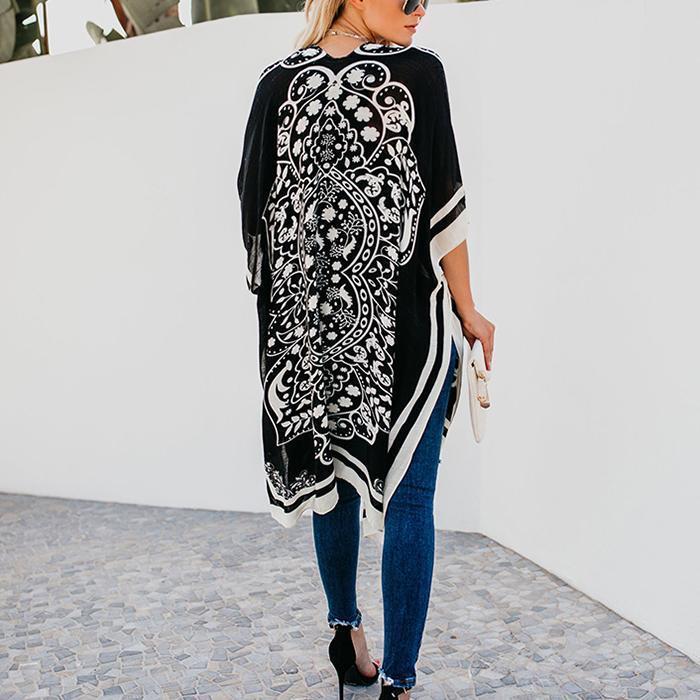 Printed Loose Casual Long Blouse Coat Cardigan