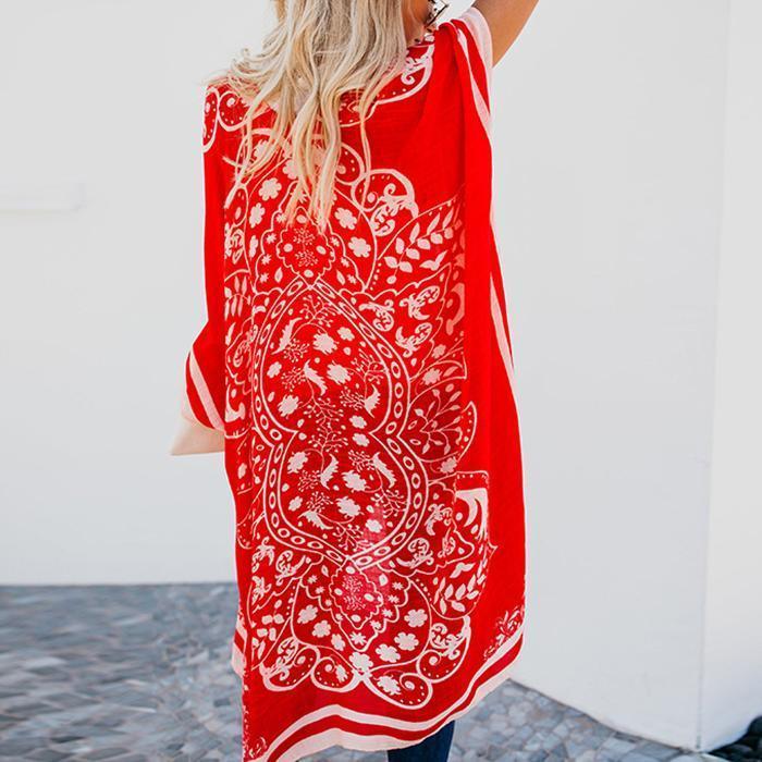 Printed Loose Casual Long Blouse Coat Cardigan