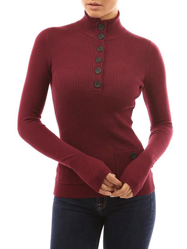 Buttoned Long Sleeve Appliqued Bodycon Sweaters