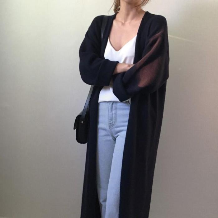 Fashion Frenulum Long Knitted Sweater Cardigan Coat