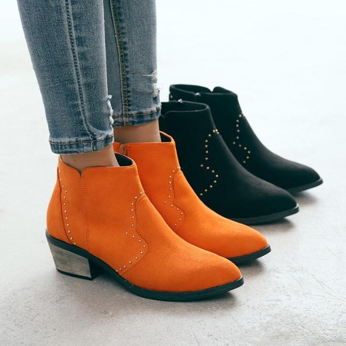 Chunky Heel Closed Toe Women Boots