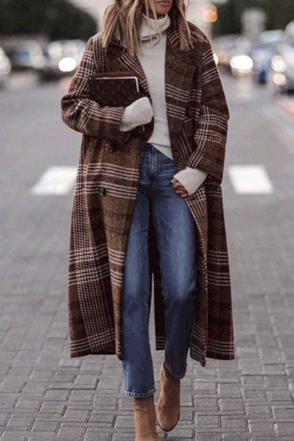 Fashion Grid Long Sleeve Overcoat