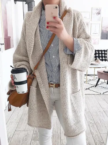 Shawl Collar Knitted Plus Size Cardigan Outerwear