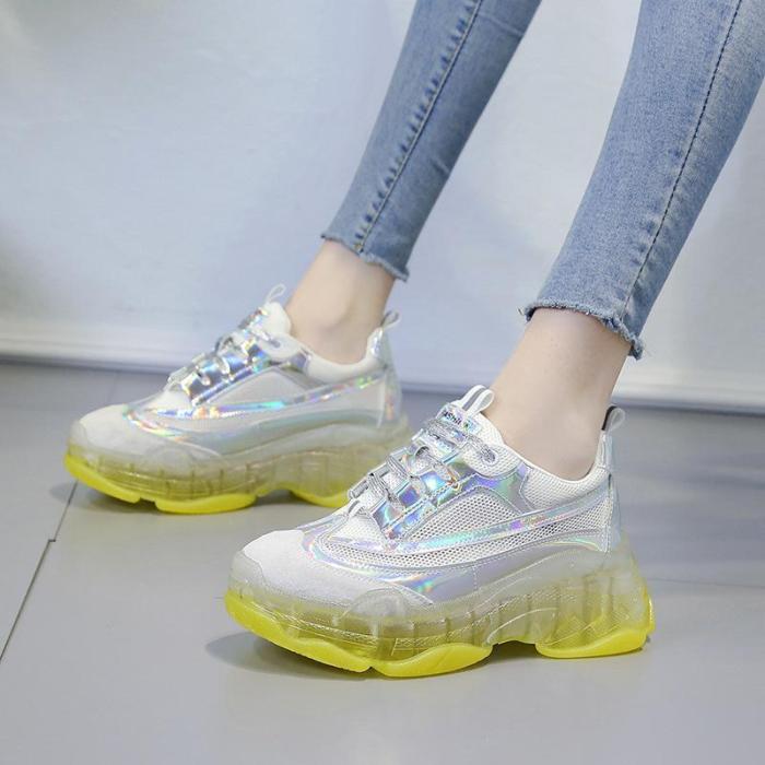 Thick-Soled Crystal Jelly Women Colouring Sneakers