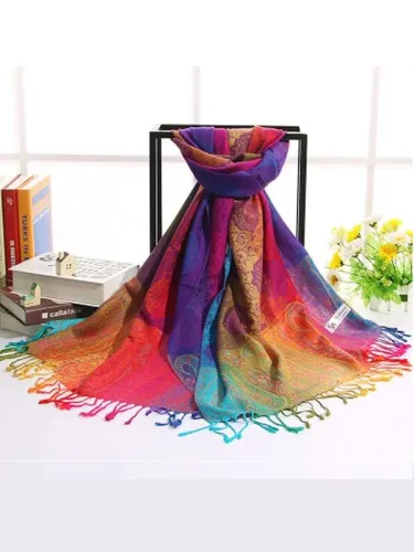 Rainbow Cotton Jacquard Scarves Shawls Silk Scarfs