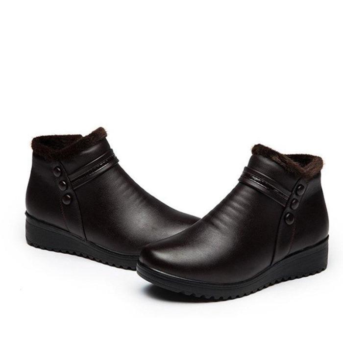Waterproof Zipper Leather Platform Outdoor Boots