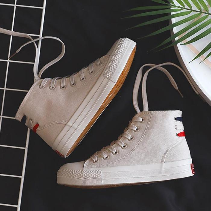 Vintage Women Solid Color High Canvas Sneakers