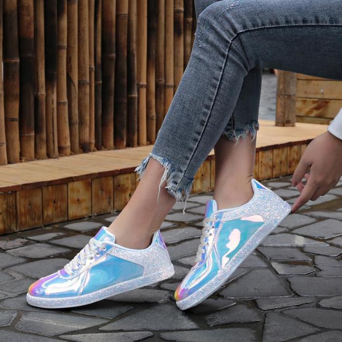 Euramerican Style Lace-Up Low-Top Metal Sneakers