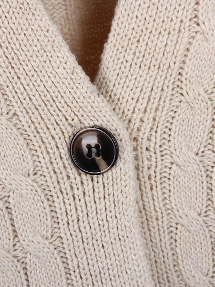 Solid V Neck Button Down Knitted Cardigan