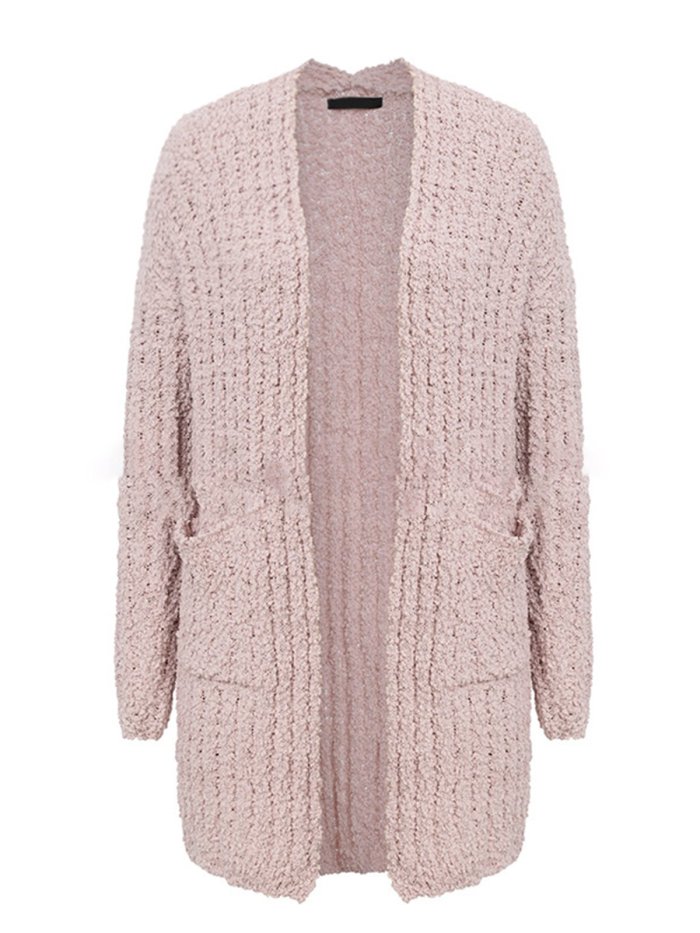 Acrylic Solid Long Sleeve Pockets Cardigans