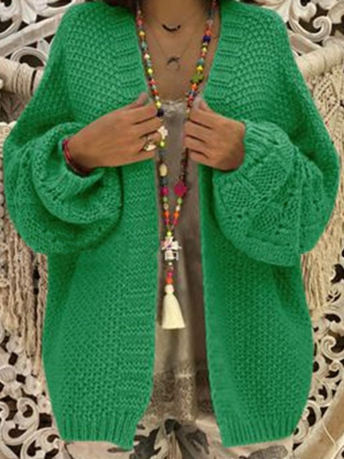 Solid Plain Long Sleeve Cardigan