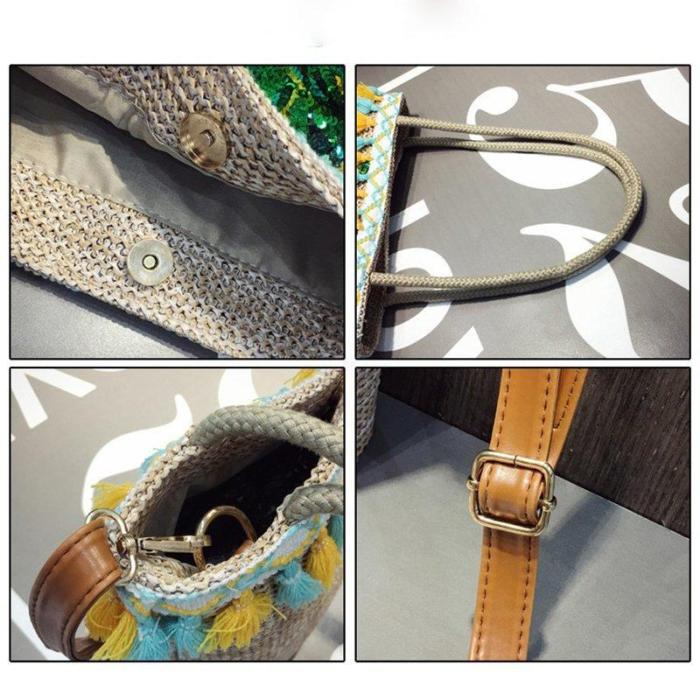 Multicolor Zipper Boho Linen Shoulder Bags