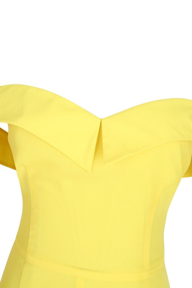 Sexy Yellow Off Shoulder Short Sleeves Fishtail Bodycon Dress