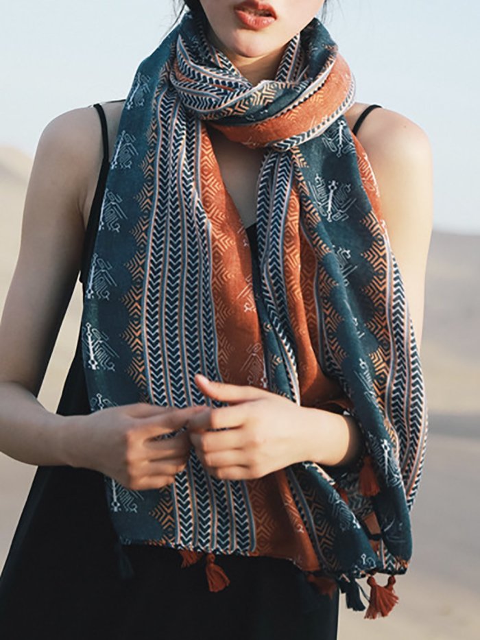 Multicolor Casual Cotton Beach Tribal Scarf