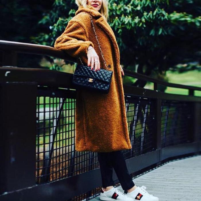 Fashion Lapel Pocket Long Sleeve Polar Fleece Coats