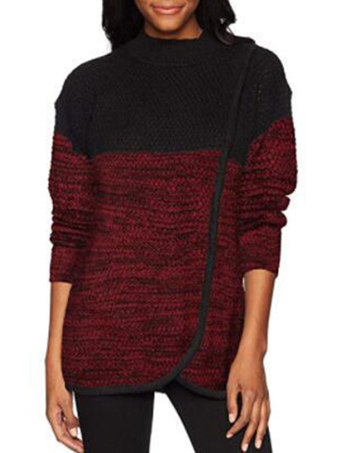 Blue Acrylic Casual Color-block Solid Sweater