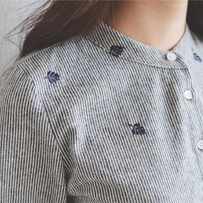 Embroidery Long Sleeve Blouses Casual Blouse