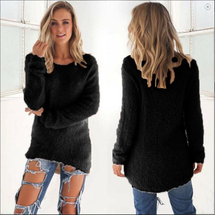 Paneled Crew Neck Casual Sweater
