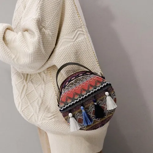 Women's Round Tassel Zipper Crossbody Bags