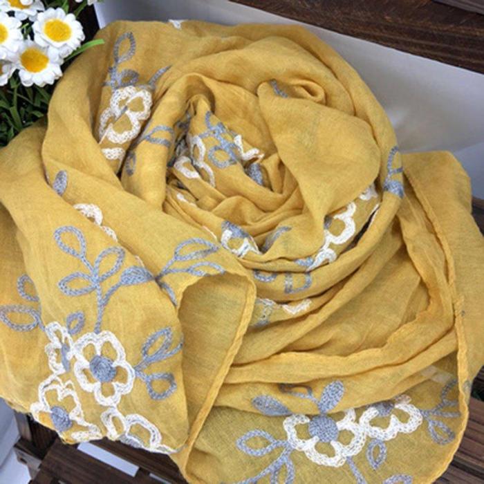 Women Embroidered Comfort Linen Scarves
