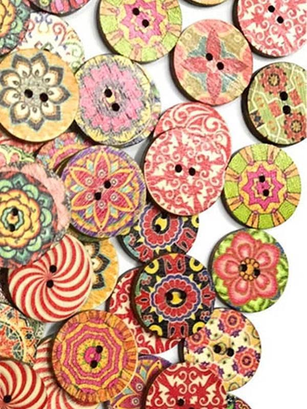Vintage Style Round Printed Wooden Buttons