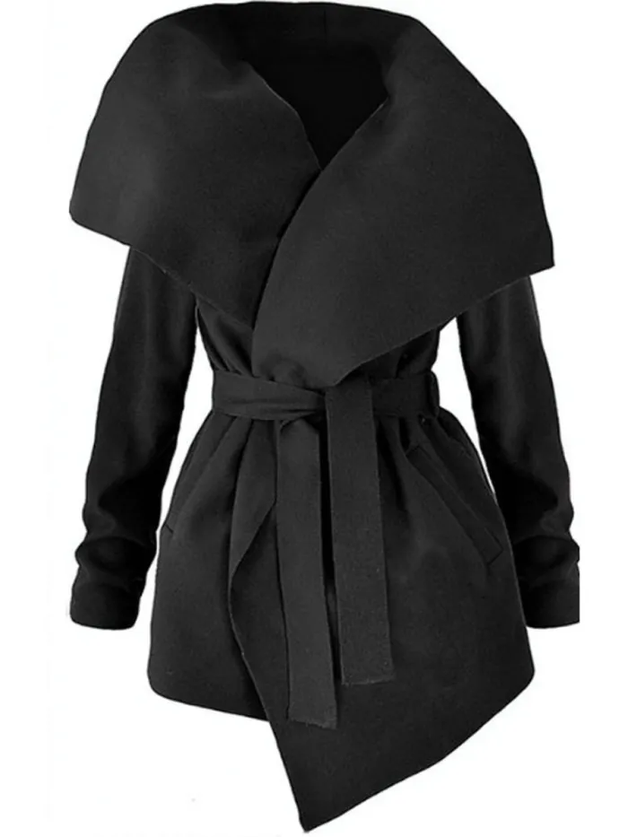 Lapel  Belt  Plain  Long Sleeve Trench Coats
