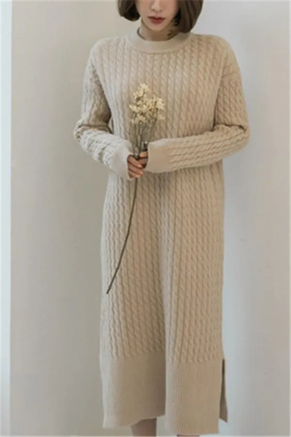 Casual Simple   Fashionable Shown Thin Thickening Sweater Knitted Maxi Dress