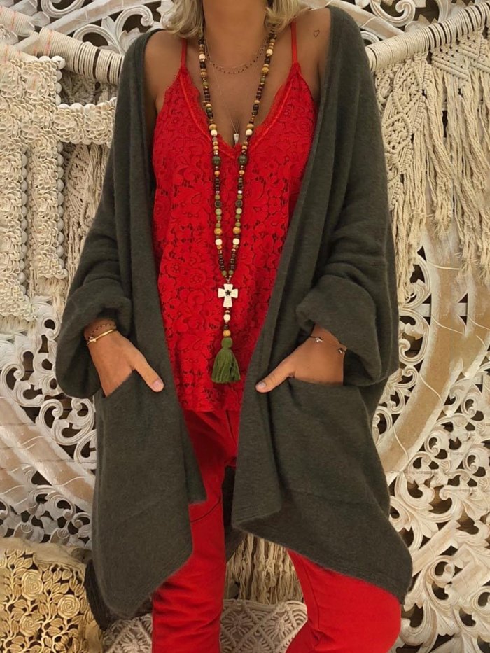 Long Sleeve Pockets Vintage Cardigans