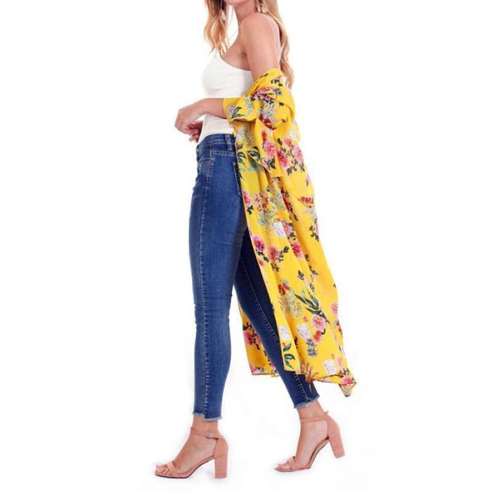 Female European And American Printed Chiffon Bat Sun Protective Cardigan