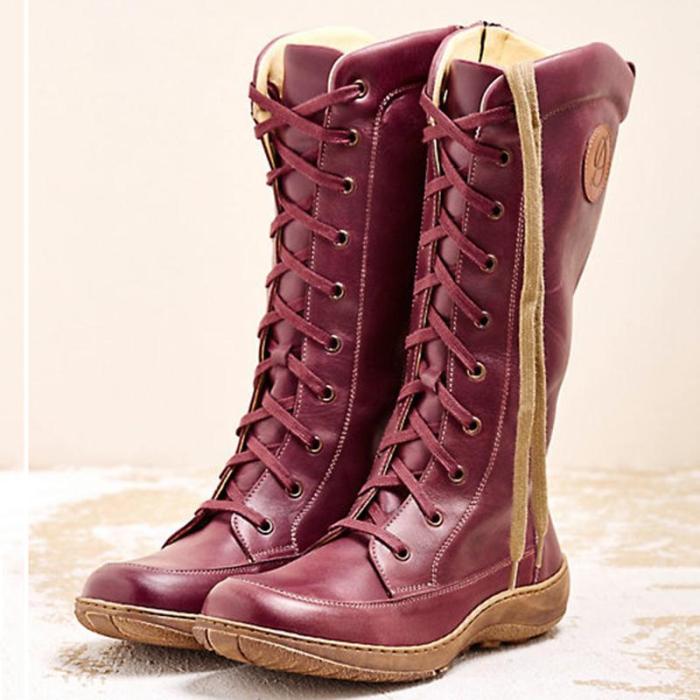 Women's casual lace-up zipper boots
