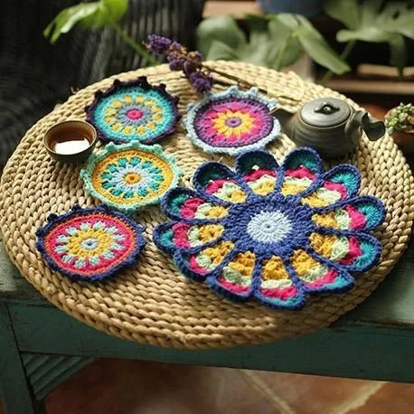 Peacock Handmade Crochet Retro Round Plate Pad