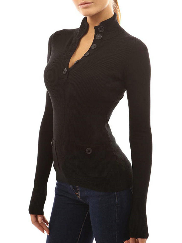 Buttoned Long Sleeve Appliqued Bodycon Sweaters