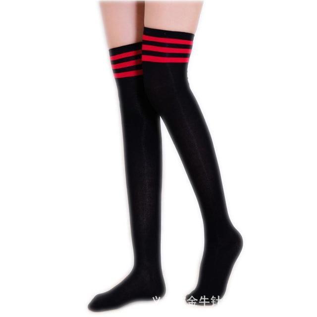 Three Striped Overknee Socks Sports Football Socks