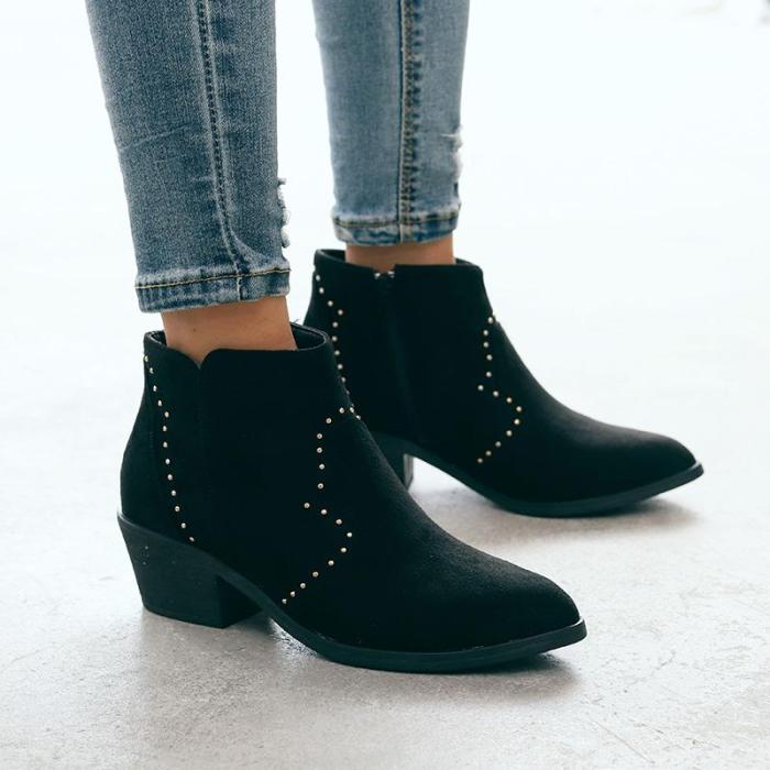 Chunky Heel Closed Toe Women Boots