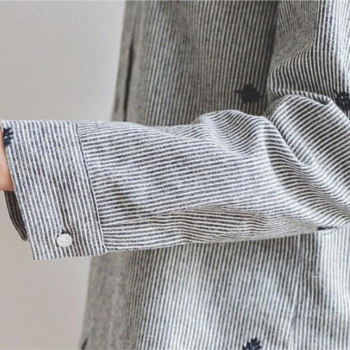 Embroidery Long Sleeve Blouses Casual Blouse