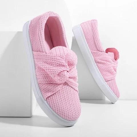 Women Knitted Twist Pink Slip On Sneakers