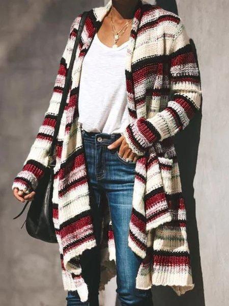Color-block Long Sleeve Knitted Patchwork Outerwear