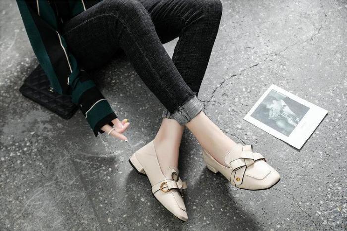 Natural Real Leather Bow Square Toe Flat Boat Shoes
