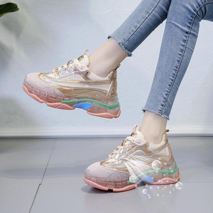Thick-Soled Crystal Jelly Women Colouring Sneakers